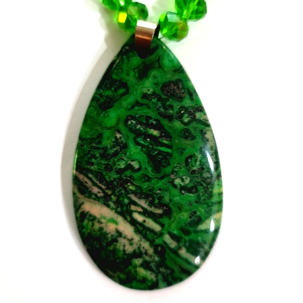 RARE IMPORTED KIMBABA JASPER PENDANT SWAROVS AUSTRIAN CRYSTAL  MATCHING NECKLACE